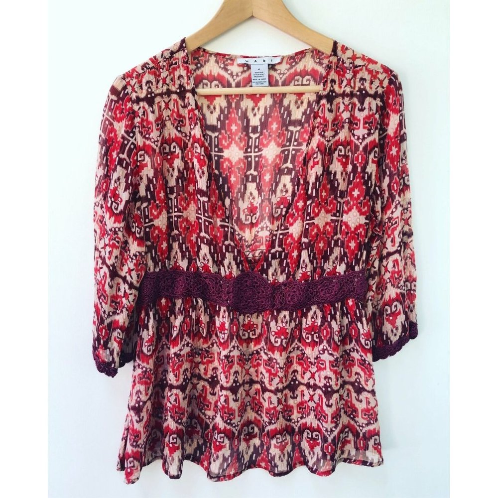 CABI RED SHEER SILK TOP